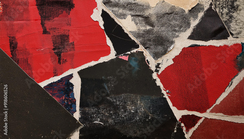 Vintage black and red collage background. Grunge art. Abstract textures and shapes. photo