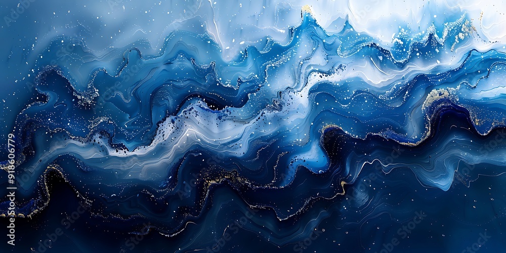 Fototapeta premium Abstract blue texture with organic and fluid shapes in various shades of blue.