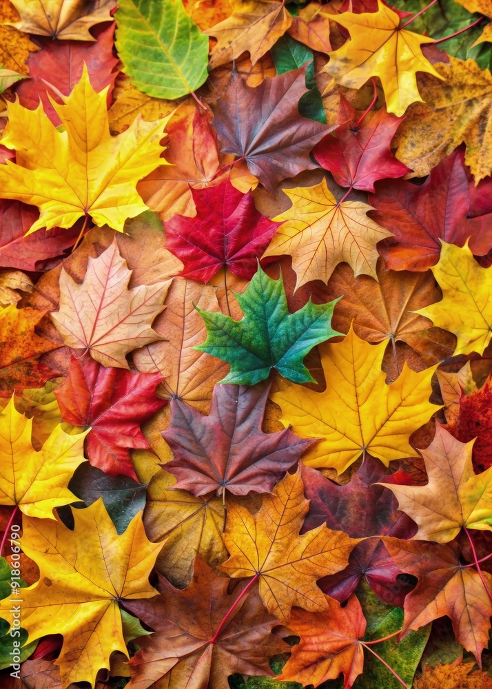A vibrant display of autumn leaves showcases rich hues of red, orange, yellow, and green, captured from a top view during the fall season. Generative AI A vibrant display of autumn leaves showcases rich hues of red, orange, yellow, and green, captured from a top view during the fall season. Generative AI