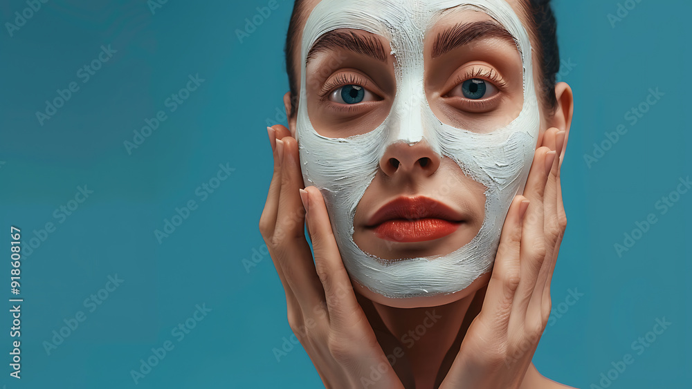 Woman Applying Clay Facial Mask for Skincare Routine