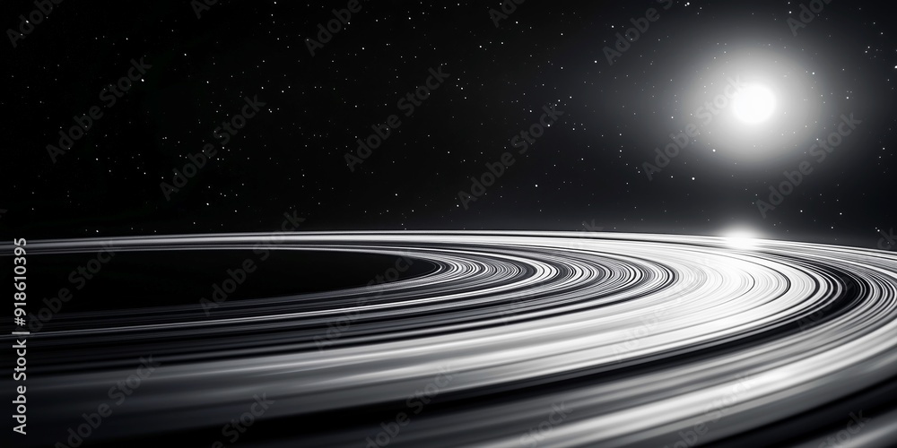 Fototapeta premium Exquisite black and white close-up of Saturn's rings, showcasing the intricate details of cosmic beauty, perfect for space photography