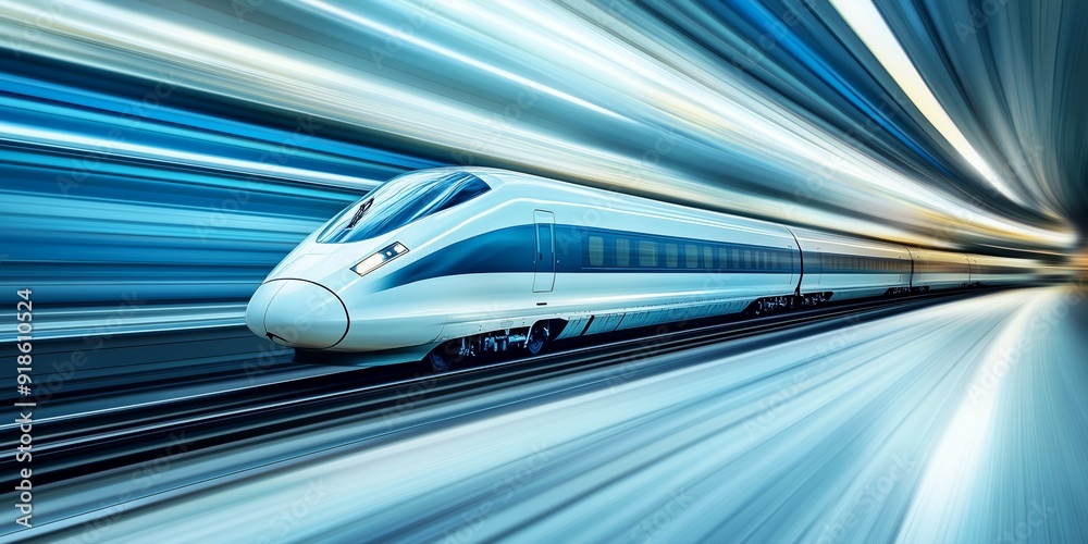 Dynamic image of a fast-moving train with motion blur, ideal for travel and technology-themed projects Dynamic image of a fast-moving train with motion blur, ideal for travel and technology-themed projects