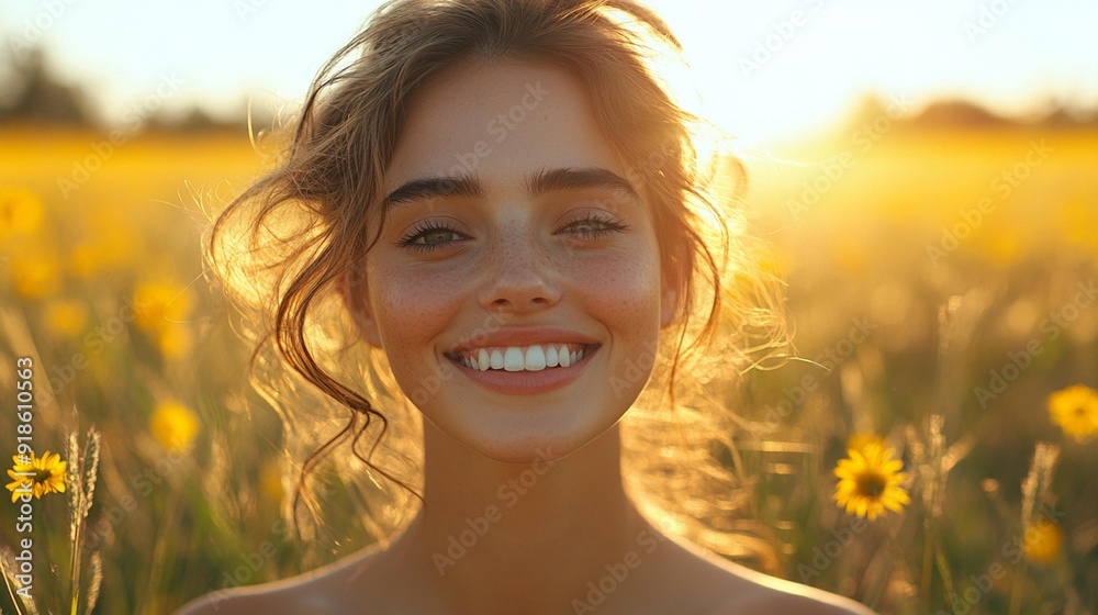 Joyful Woman in Field: Young and Happy with Sunlight Creating a Beautiful Outdoor Scene, Generative AI Joyful Woman in Field: Young and Happy with Sunlight Creating a Beautiful Outdoor Scene, Generative AI