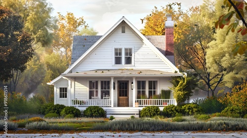 Serene Suburban Sanctuary Beautiful TwoStory Home with Cozy Front Porch and Lush Surroundings Ideal for Real Estate Home Decor and Lifestyle Concepts