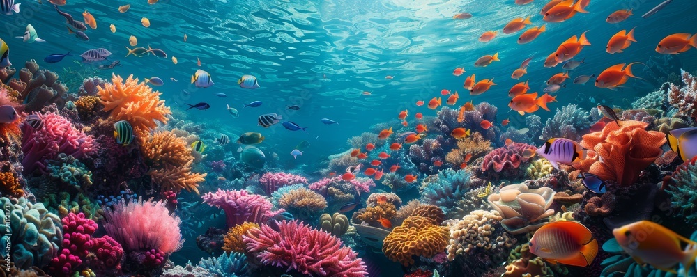 Naklejka premium Vibrant Coral Reef A Kaleidoscope of Colorful Marine Life in Crystal Clear Waters