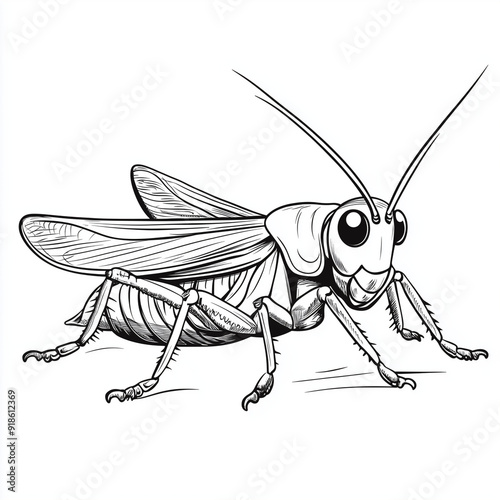 Grasshopper Coloring Page for Kids in Cartoon Style photo