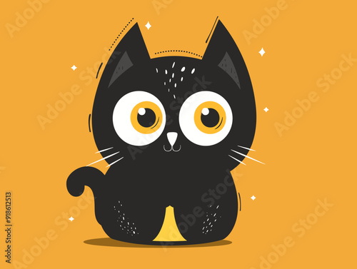 Cute cartoon black cat. Vector illustration in a flat style.