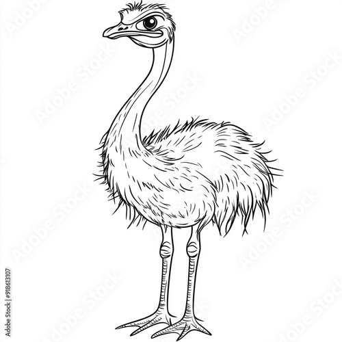 Fun Ostrich Coloring Page for Kids in Cartoon Style photo