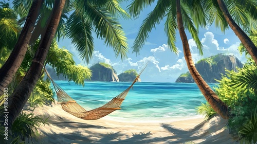 Tropical Island Paradise: Scenic Travel Illustration |  Download