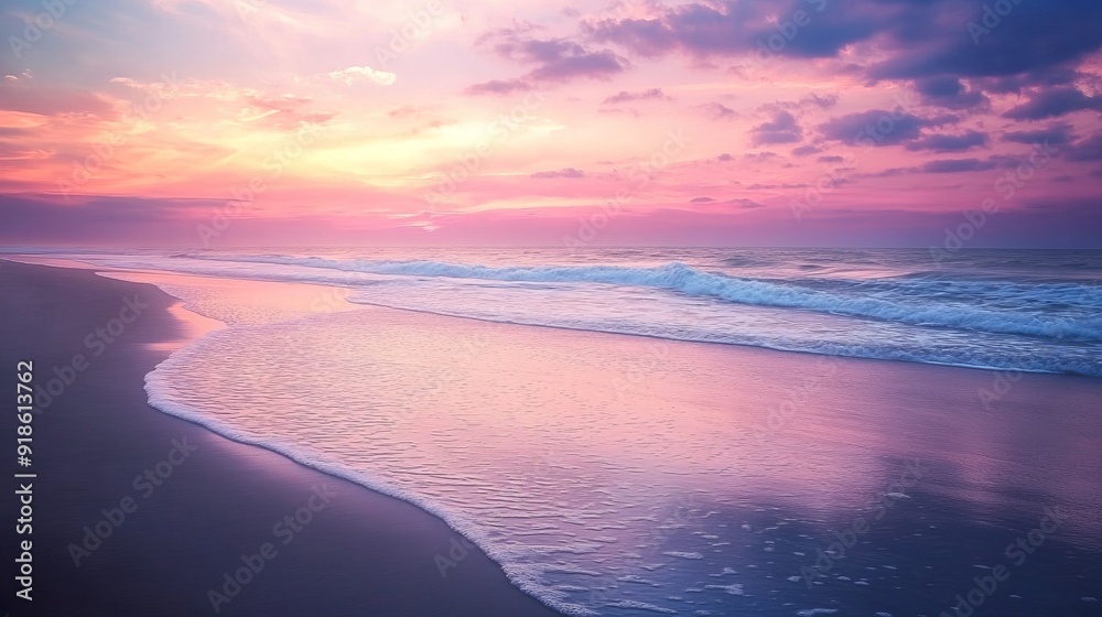 Serene Beach Landscape with Gentle Waves - Stunning Coastal Scenery Serene Beach Landscape with Gentle Waves - Stunning Coastal Scenery