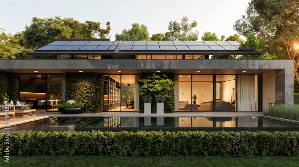 Fototapeta premium Smart EcoHome Futuristic Solar Energy Efficiency Visualization in Modern Architecture