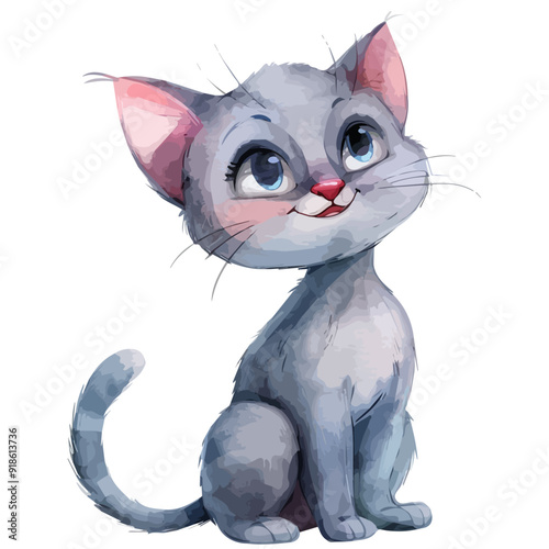 vector illustration of a cartoon kitten animation, painted with watercolor, isolated on a white background. photo