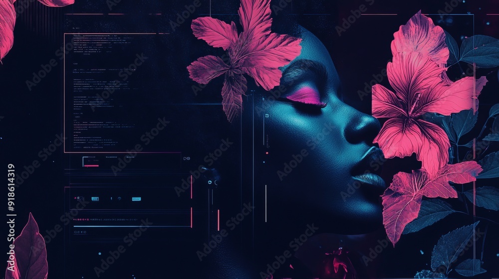 Obraz premium Cyberpunk Social Media Template: Neon Glow & Futuristic Style