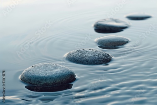 pile of rocks sitting on top of river, Showcase the beauty of therapy with serene image of river flowing smoothly, removing the pebbles representing obstacles