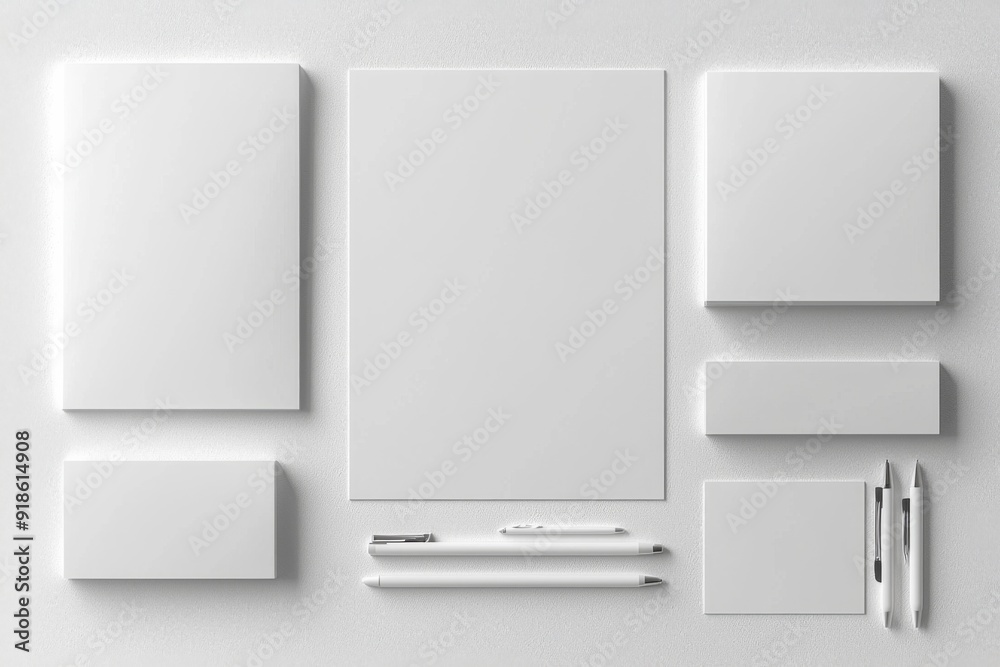 Realistic blank stationery set mockup isolated created with generative ai