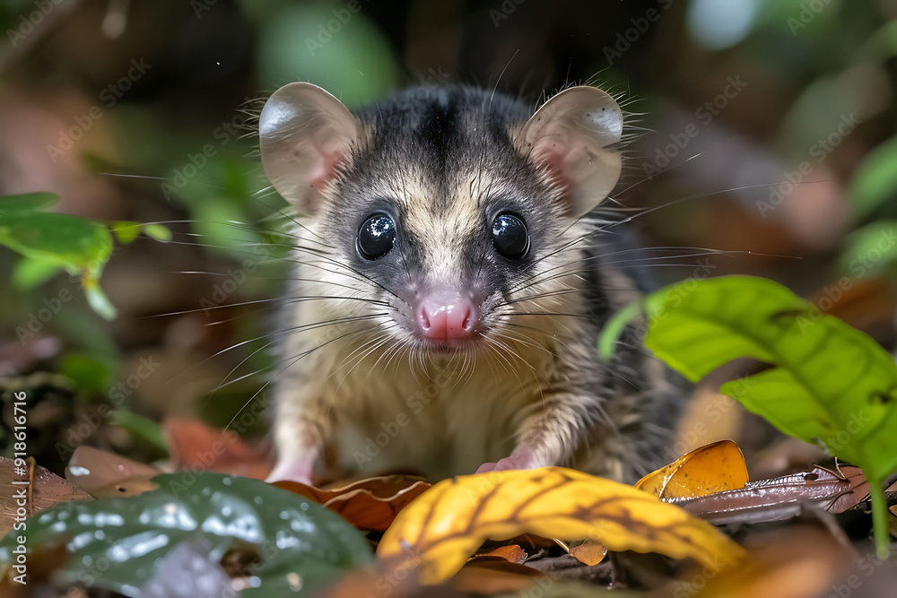 Common Opossum exploring the forest floor in the Amazon rainforest at ...