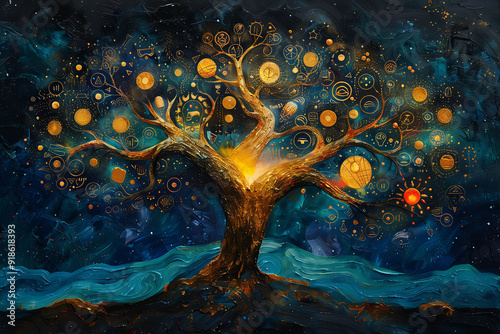 Depiction of the Tree of Life its branches filled with symbols from the Book of Thoth The Tree represents the Akashic Records with each branch connecting to a specific aspect of existence photo