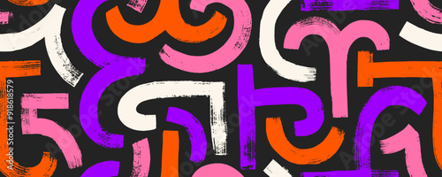 Aesthetic seamless pattern with bright colored arches. Brush drawn bold arches and curved lines in modern geometric style. Geometric vector shapes, greek classic ornament in contemporary style.