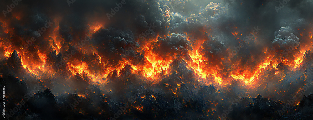 Intense Scene of Smoke and Flames Amidst Dark Smokey Destruction