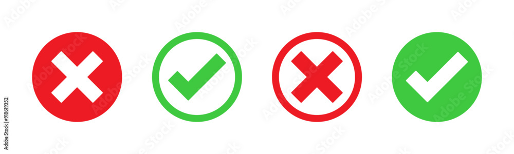 Obraz premium tick mark icon button set check box correct right wrong buttons or yes or no checkmark red cross green tick vector illustration