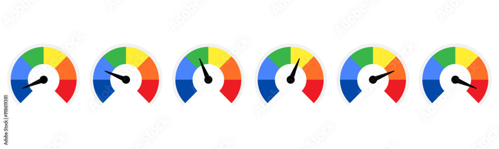 Risk meter vector illustration set color indicated from low to high ...