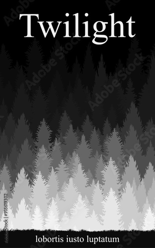 Creative book cover twilight Night forest dark woods scene portrait wall artwork poster wallpaper jungle trees light night nature vector background illustration