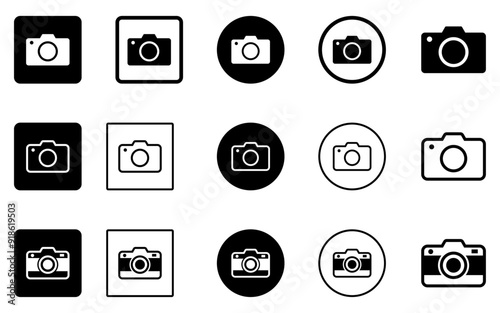 Camera icon set camera photo snapshot capture photograph shutter flash digital app modern minimalist symbol outline vector graphic icon flat style