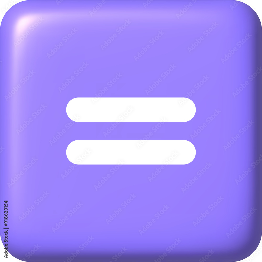 3d icon. Arithmetic sign equal to on purple button. PNG illustration. 3d icon. Arithmetic sign equal to on purple button. PNG illustration.
