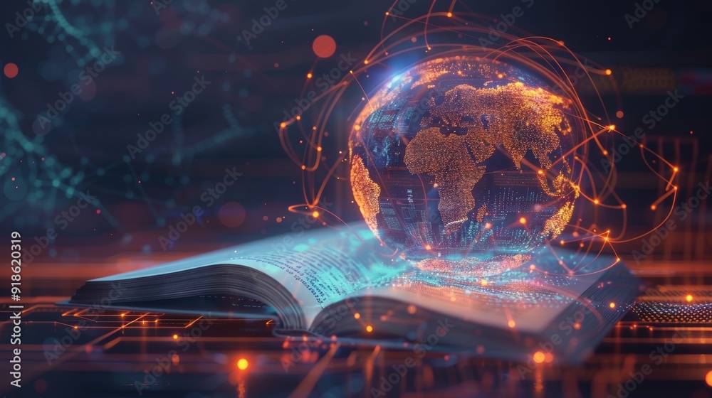 Fototapeta premium Digital World Connection Illuminated Globe on HighTech Surface