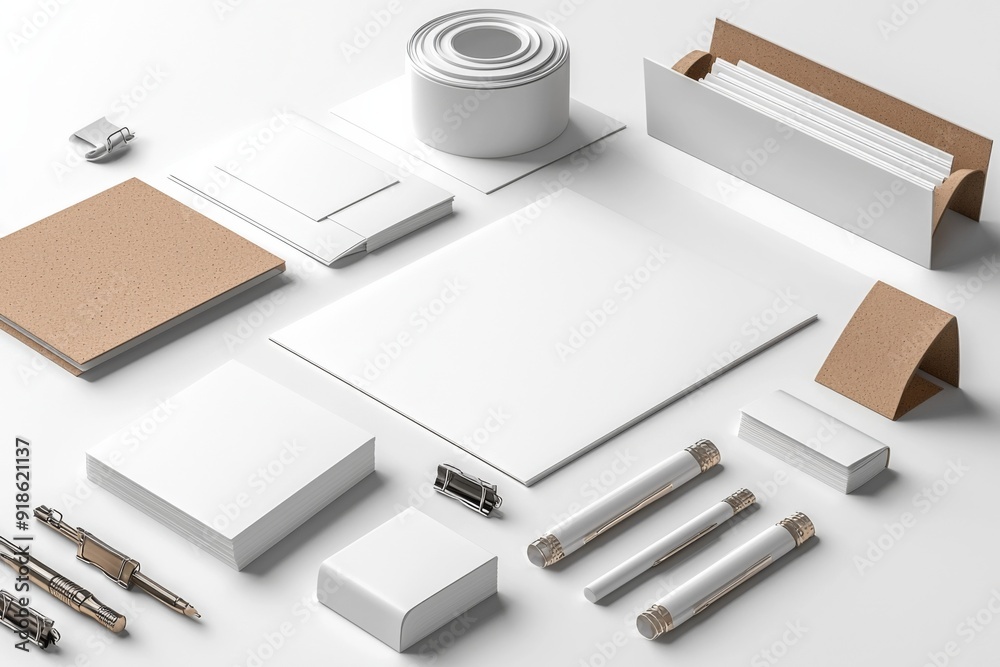 Realistic blank stationery set mockup isolated created with generative ai