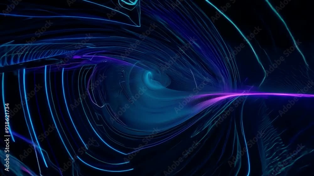 Abstract glowing blue wave pattern with dynamic light trails
