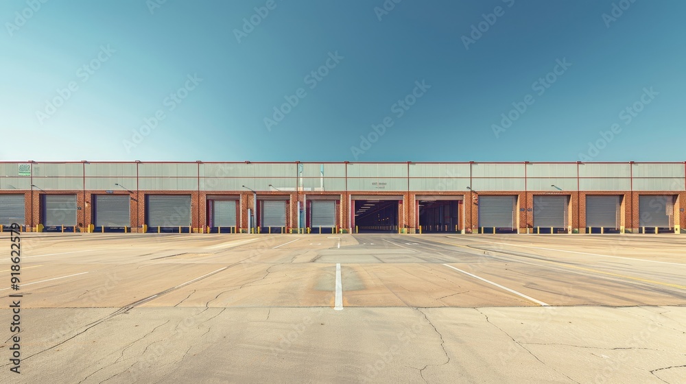 Efficient Logistics Hub Modern Shipping Warehouse with Loading Docks and Parking Area Capturing the Essence of Productivity and Preparedness