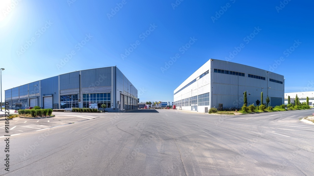 Industrial Majesty Vast Warehouse Complex Under Brilliant Sky Industrial Majesty Vast Warehouse Complex Under Brilliant Sky