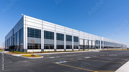 Wallpaper Mural Gleaming Steel Modern Warehouse Exterior in Clear Blue Sky Industrial Architecture Torontodigital.ca