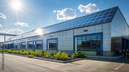 Sustainable Warehouse Solar Panels Shining Bright in EcoFriendly Setting