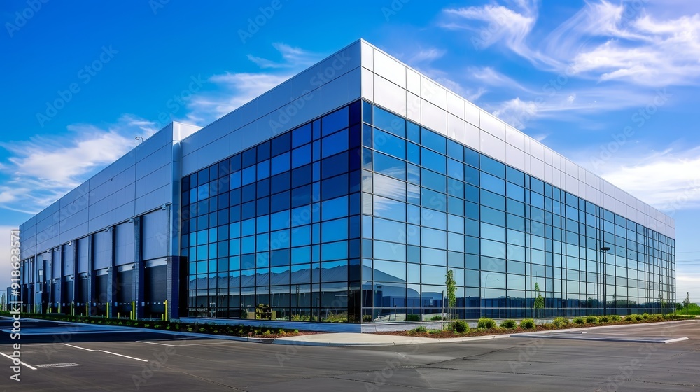 Modern Warehouse Oasis Reflective Walls Clear Skies and Endless Potential