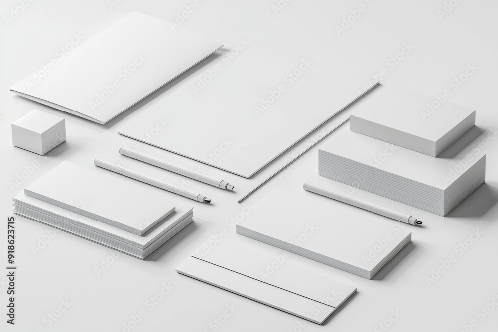 Naklejka premium Realistic blank stationery set mockup isolated created with generative ai