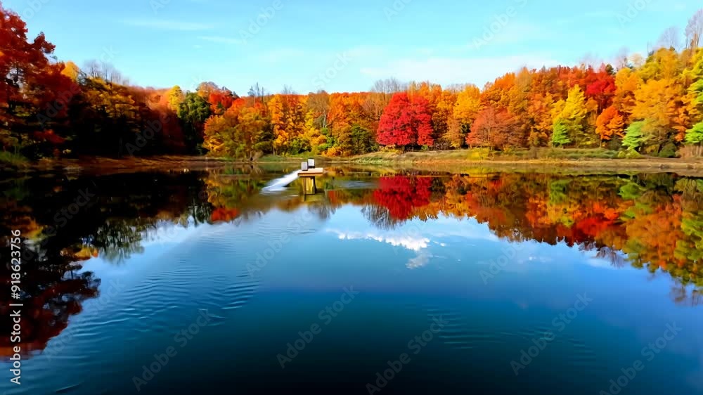 Autumn reflections in a tranquil lake surrounded by colorful foliage Autumn reflections in a tranquil lake surrounded by colorful foliage