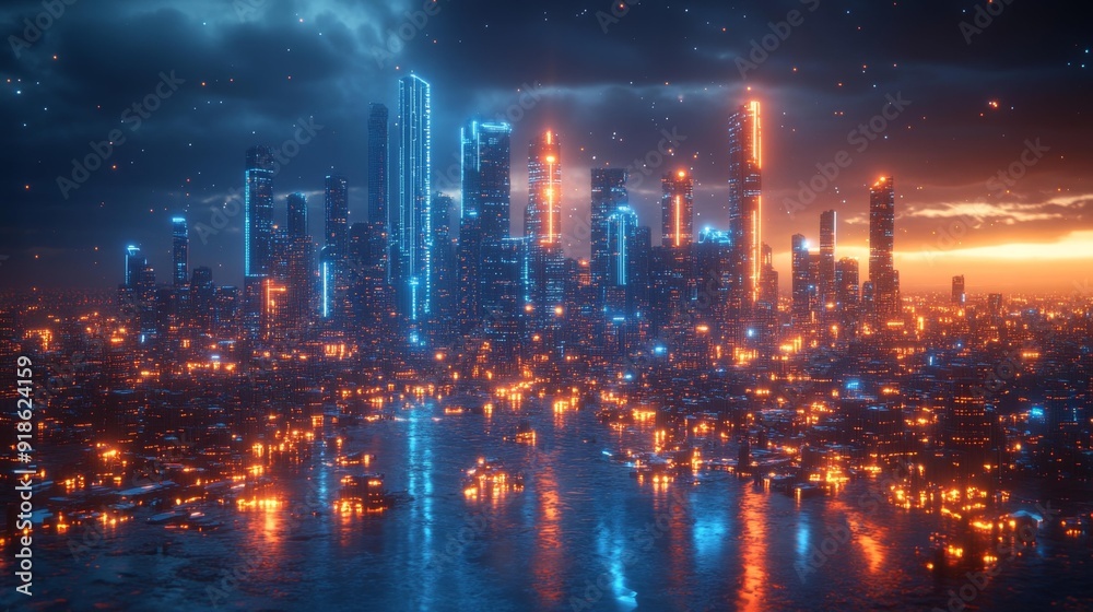 Futuristic cityscape at night - generative ai Futuristic cityscape at night - generative ai