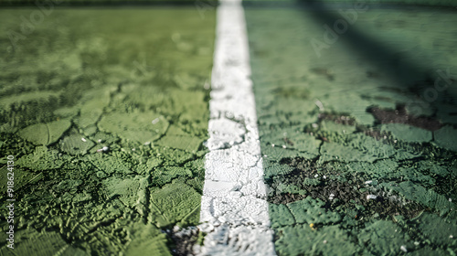 A tennis court with a white line on the ground