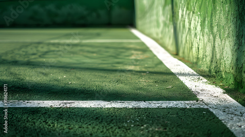 A tennis court with a white line on the ground