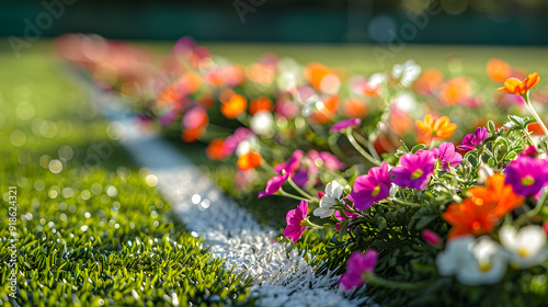 A row of flowers on a tennis court