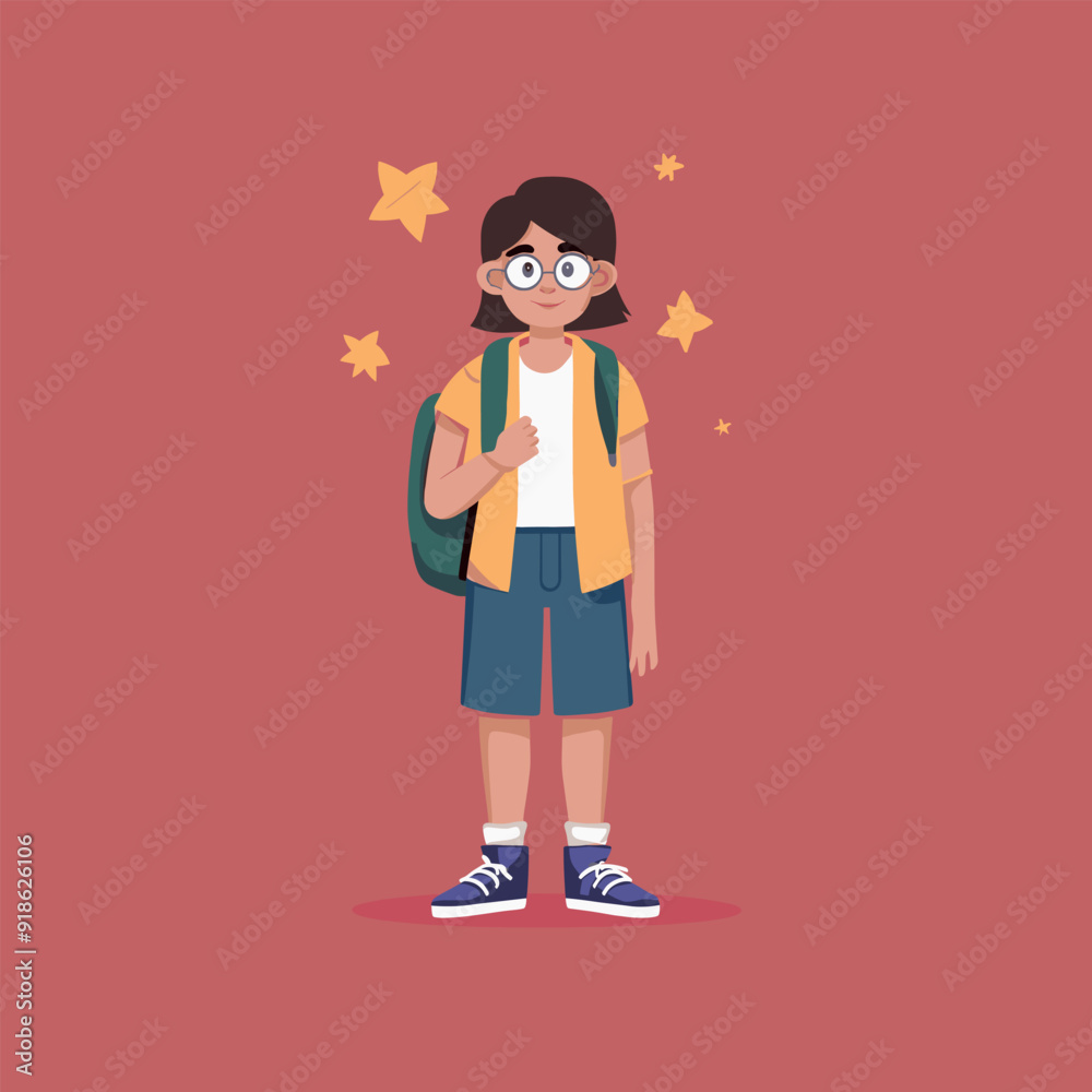 a drawing of a student girl and a backpack a drawing of a student girl and a backpack