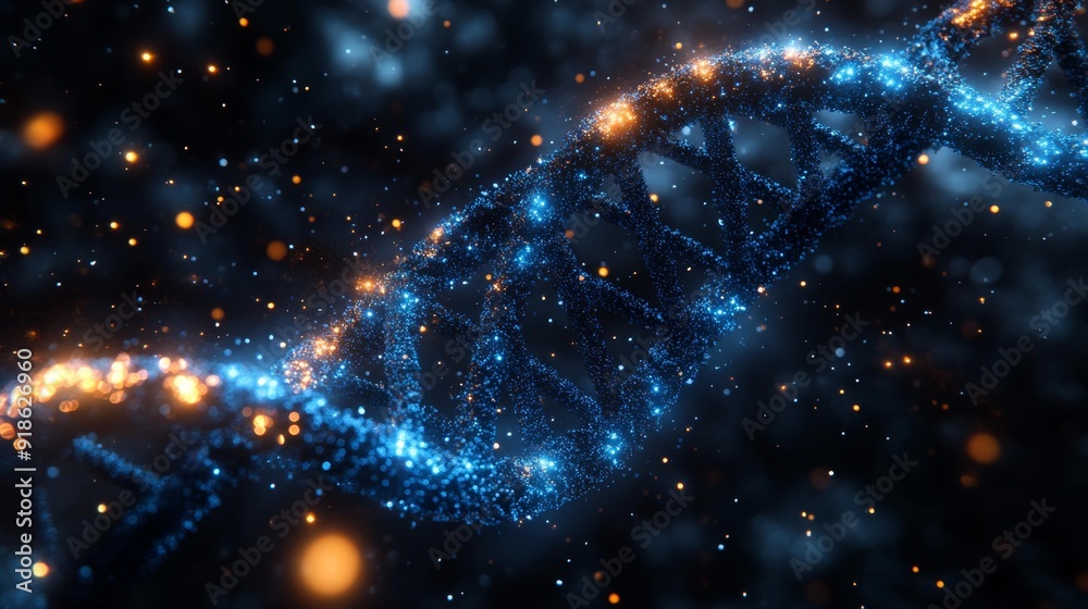 Dna helix glowing in abstract space - generative ai Dna helix glowing in abstract space - generative ai