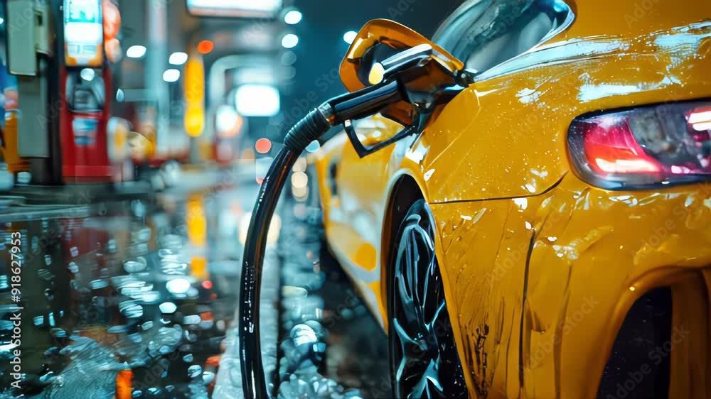 Refueling a car at a gas station, close-up Refueling a car at a gas station, close-up