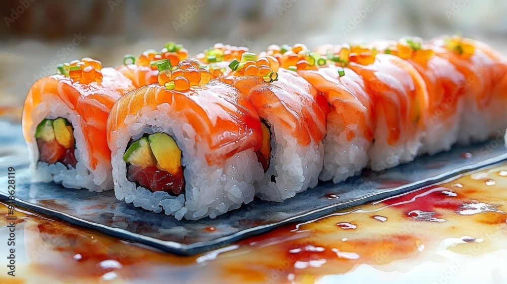 Close-up of fresh sushi roll - generative ai