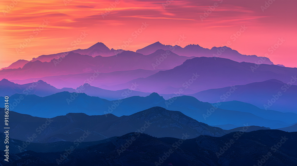 A beautiful mountain range with a pink and blue sky A beautiful mountain range with a pink and blue sky