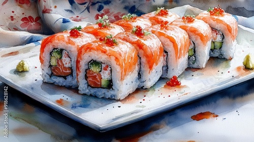 Sushi rolls on a plate - generative ai photo