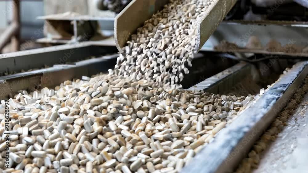 Observe the intricate process as gravel is sorted and transported in a busy quarry, showcasing the machinery at work and the movement of raw materials