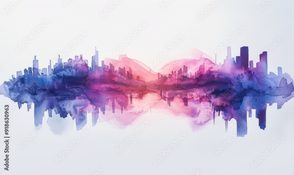 Fototapeta premium Watercolor abstract twilight reflections on white.